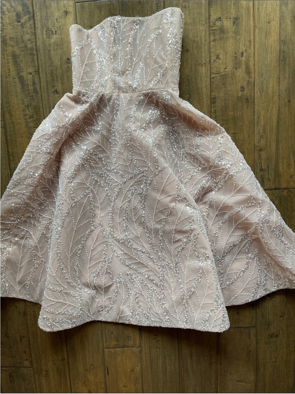 Strapless Embroidered Midi Dress in Nude - Picture 6 of 15